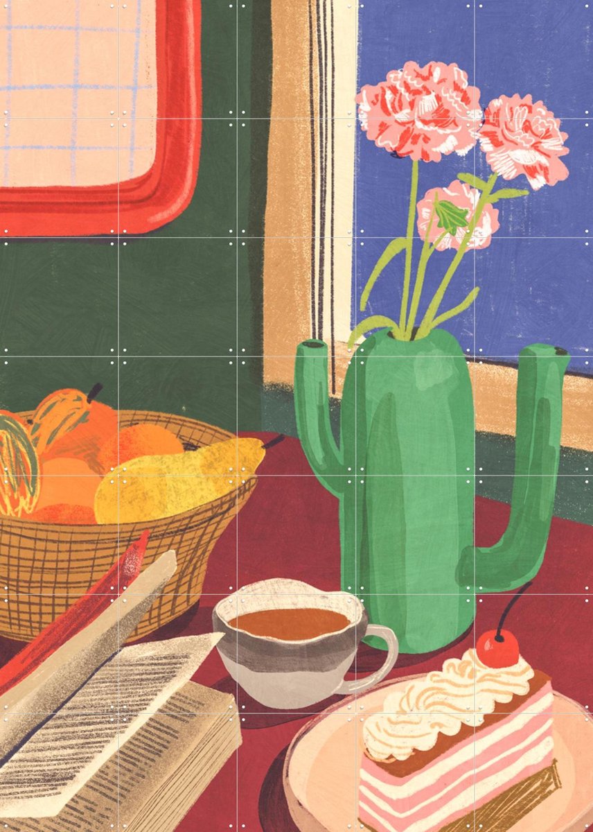 IXXI Book coffee and cake, Gigi Rosado - 100 x 140 cm - Gratis ophangtool - Grote wanddecoratie en posters - Speels, Kleurrijk, Illustraties, Keuken