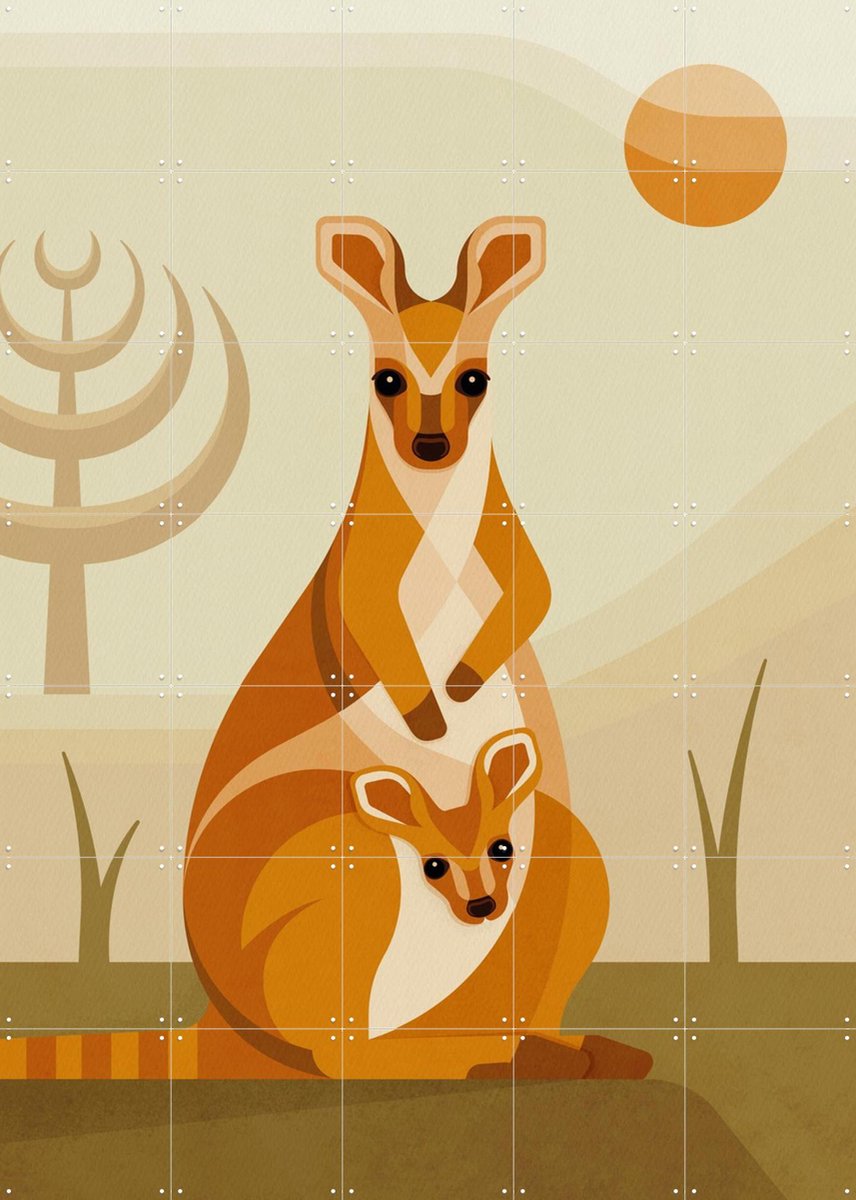 IXXI Wallabies, Elke Uijtewaal - 100 x 140 cm - Gratis ophangtool - Grote wanddecoratie en posters - Geometrische Kunst, Illustraties, Babykamer