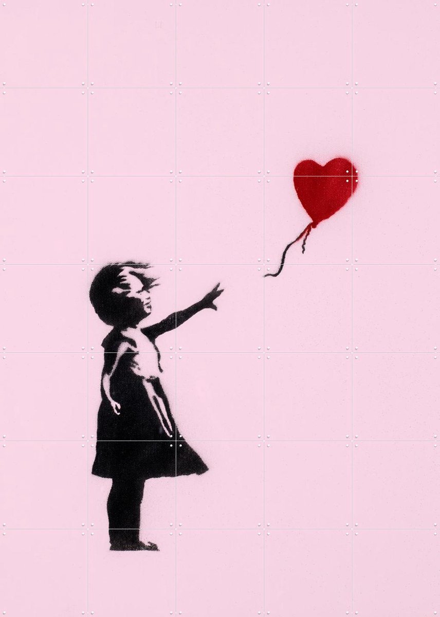 IXXI Girl with Balloon - pink, Banksy - 100 x 140 cm - Gratis ophangtool - Grote wanddecoratie en posters - Street art, Pop art, Grafisch Ontwerp