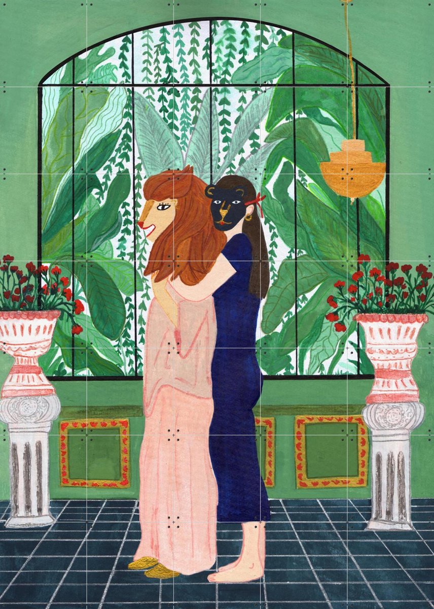 IXXI Lion Mom, Jota de Jai & Various - 100 x 140 cm - Gratis ophangtool - Grote wanddecoratie en posters - Illustraties, Kleurrijk, Speels, Woonkamer