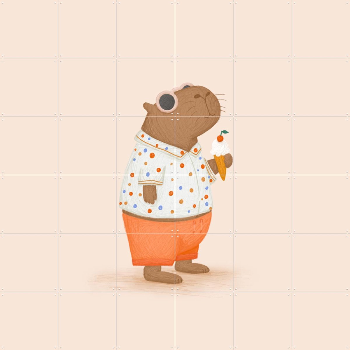 IXXI Summer Capybara, Studio Phie - 120 x 120 cm - Gratis ophangtool - Grote wanddecoratie en posters - Illustraties, Cartoonesk, Speels, Kinderkamer