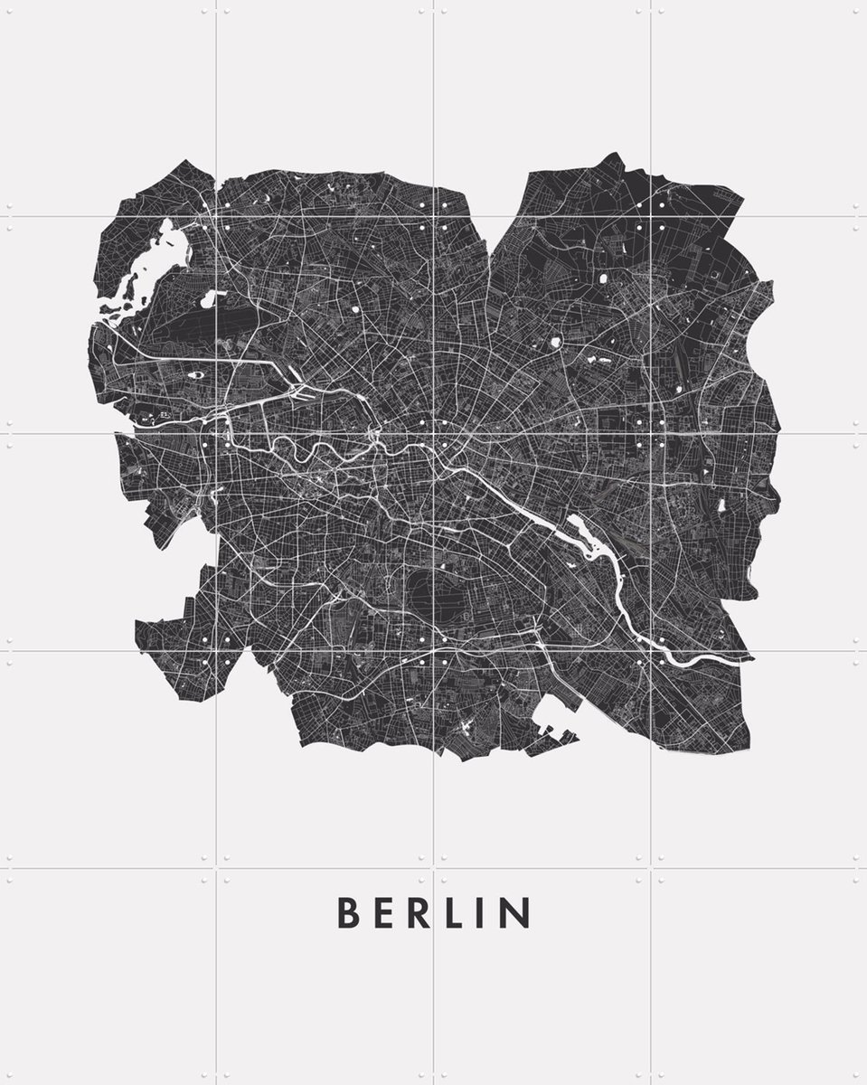 IXXI Berlin City Map, Kunst in Kaart - 80 x 100 cm - Gratis ophangtool - Grote wanddecoratie en posters - Line art, Minimalisme, Geometrische Kunst