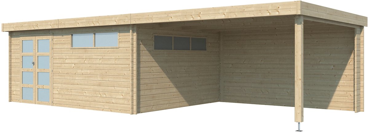 Woodlands Blokhut Modern met Overkapping en Dakisolatie 905 x 385 cm