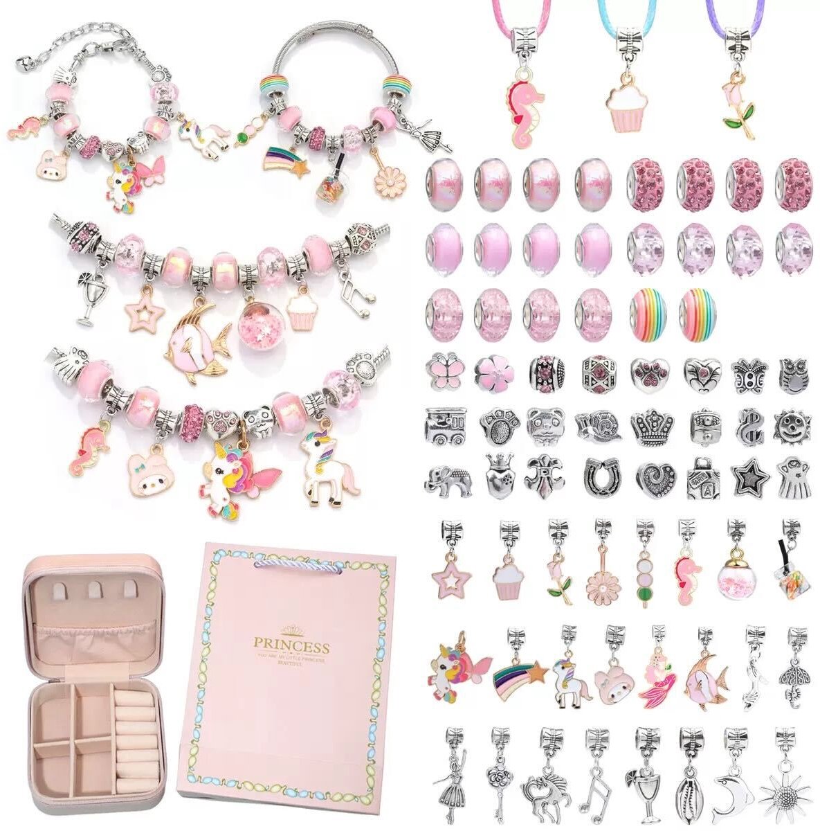KYDDOI Sieradenset Meisjes - DIY knutselset voor kindersieraden - Met tas - 76-delige set