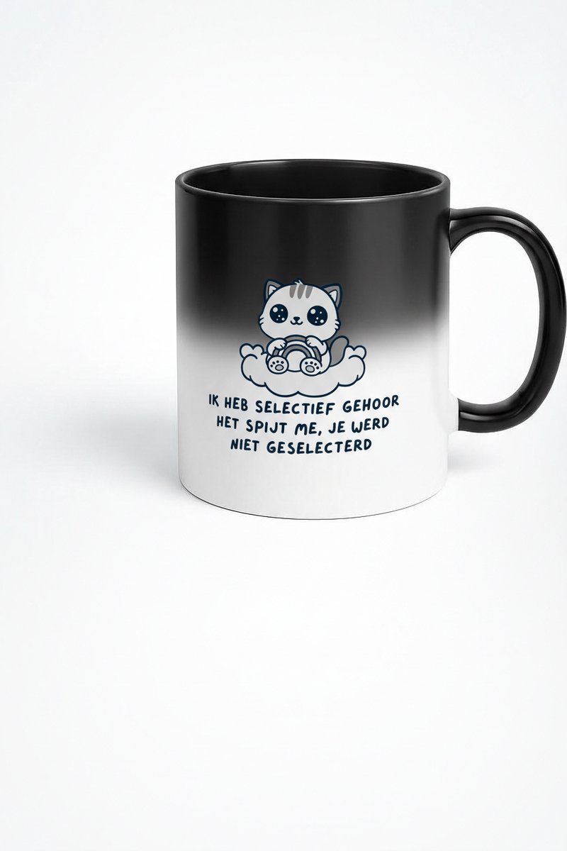 Ik Heb Selectief Gehoor Magic Mug - Zwarte Koffiemok met Verrassingseffect
