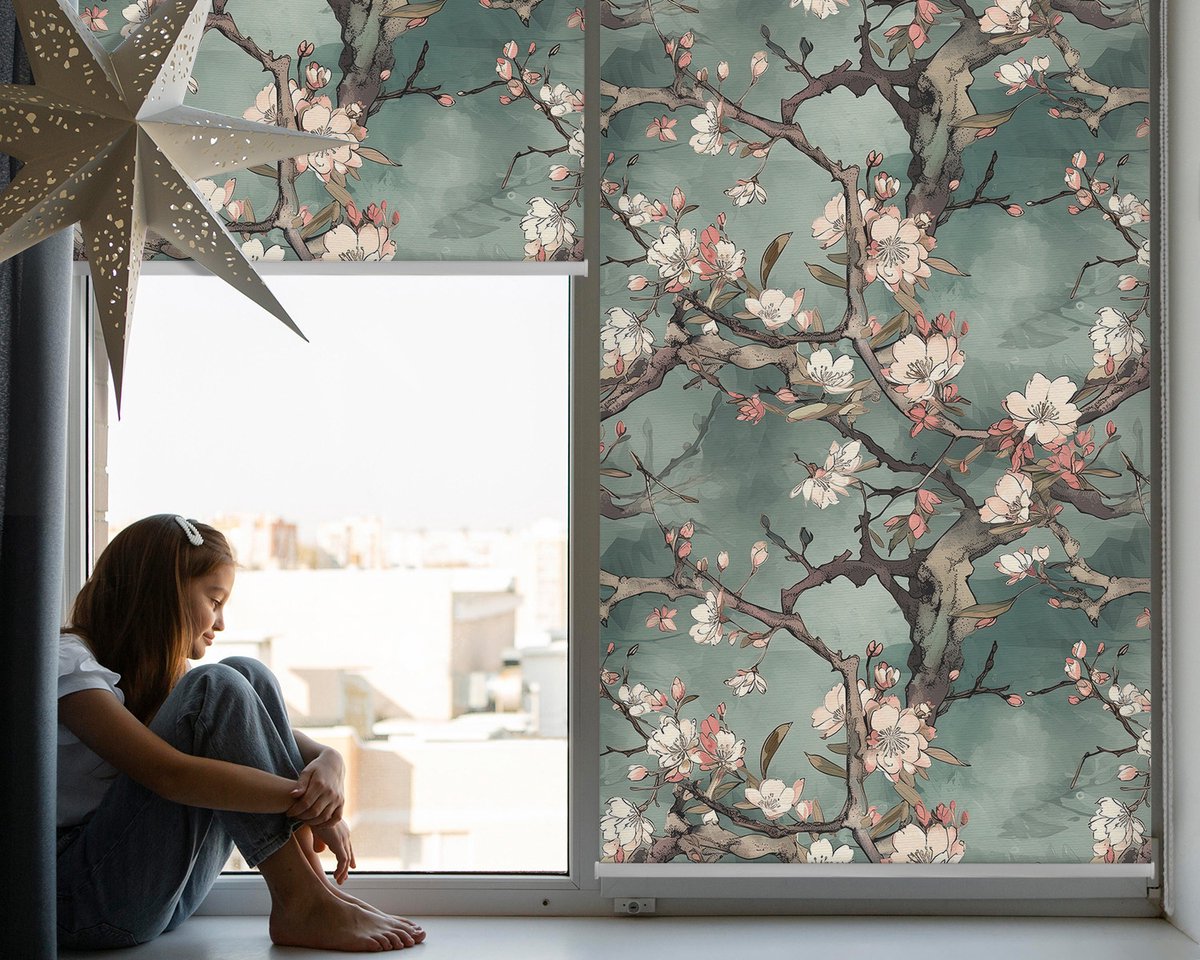 Coloray Rolgordijn Lichtfilterend - Bloemen Aan De Boom Lichtdoorlatend Rolgordijn - 90x140 cm - Groente Zonwerend Rolgordijn - Planten Rolgordijn Op Raamopening - Rolgordijn Keuken