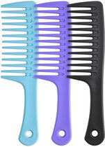 3 stuks Kam - Haarkam met extra brede tanden - Haar Kam - Haar Accessoire - Styling Tool - Grove Kam - Kappers Kam - styling kam - Kam - Kappers kam - Barber Kam - Kapperskam - Kapper - 22 cm - Zwart,Blauw,Paars