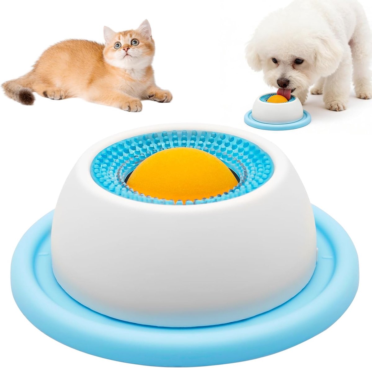 Kraftverdia - Likmat - Likbak voor honden - Met draaiende bal - Maak je tong schoon - Voerpuzzel Hond - Likmat Honden en Katten - Slowfeeder - Blauw