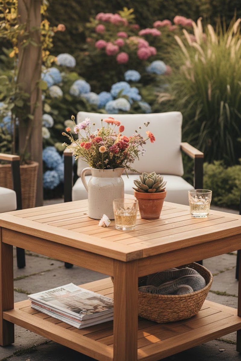 Teakea - Teakhouten Tuin Bijzettafel met Onderblad 60x60x45 cm - Houten Salontafel voor Buiten