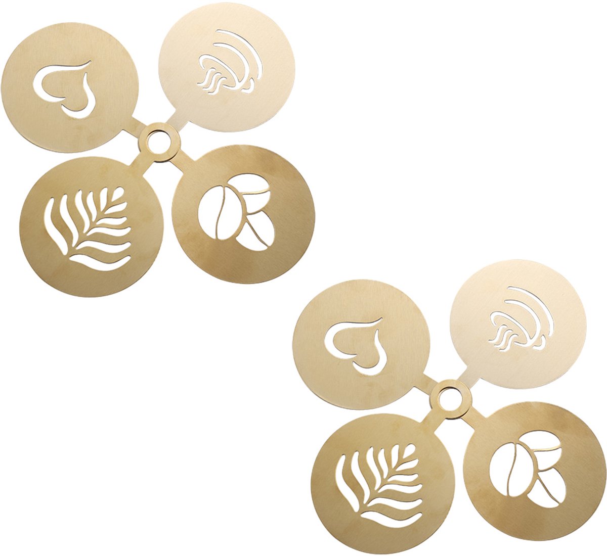 Gigicial Roestvrijstalen Koffiesjabloon - Latte Art - Voor Cacaopoeder En Chocolade - 8 Stuk - Koffie Decoraties Goud