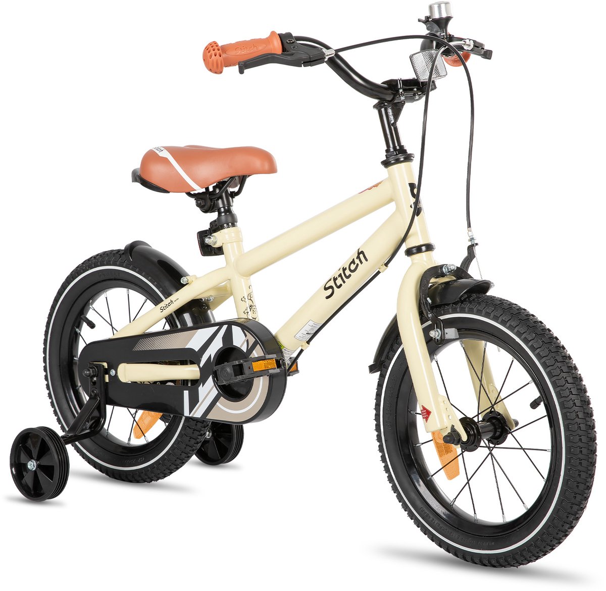 STITCH Totem Jongensfiets - 18 Inch - Kinderfiets voor 5 tot 9 Jaar - Met Zijwieltjes - Beige - Geschikt voor buitenactiviteiten in de lente