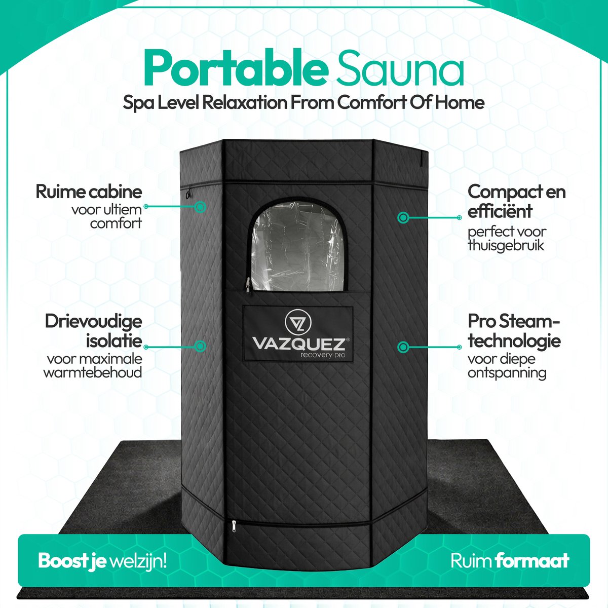 Vazquez Recovery Pro - 1500W Portable Stoomsauna met 5-laags isolatie thumbnail 5