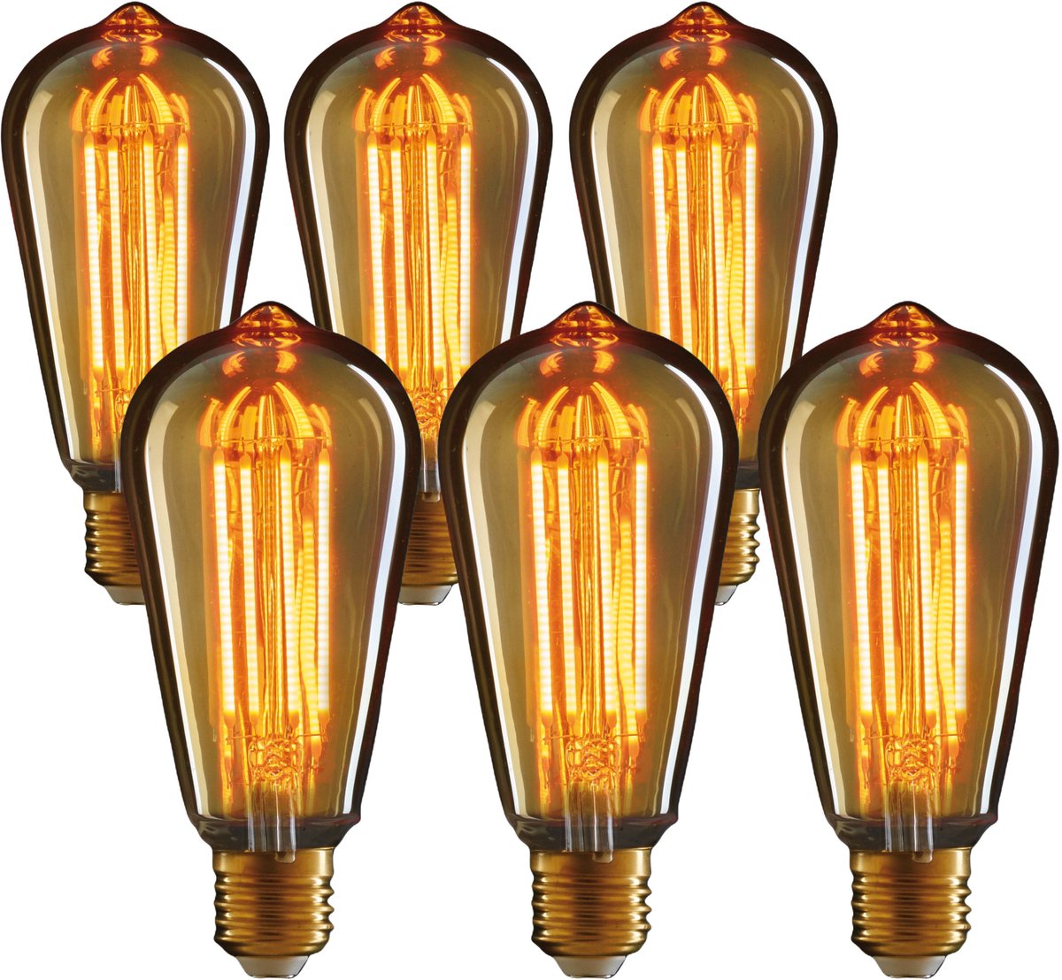 Anna's Collection LED Retro gloeilamp - 6x - sfeerlamp/designlamp - oranje glas - 145 x 64 mm
