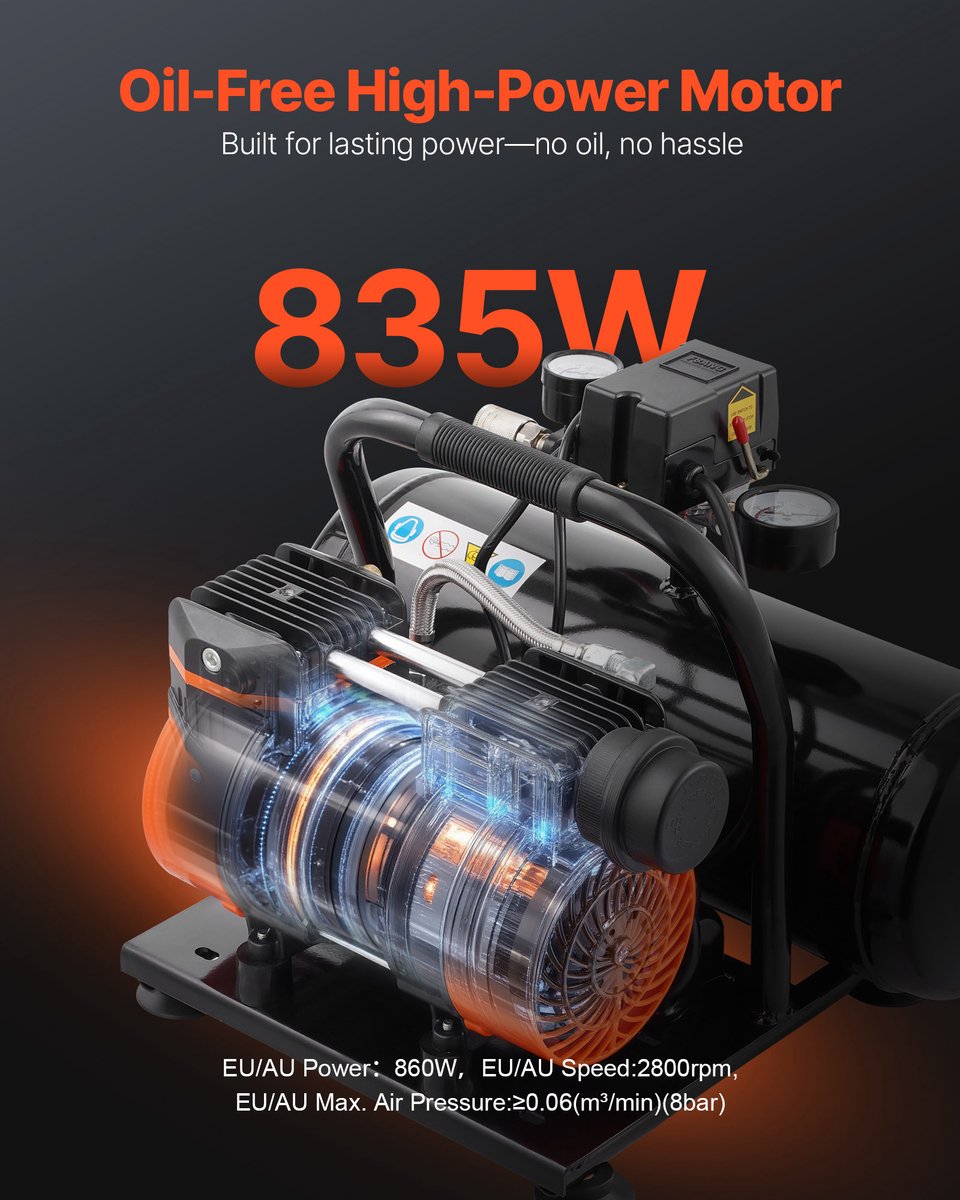 VEVOR Compressor 8l Luchtcompressor 120psi Perslucht 860w Fluistercompressor – foto 6