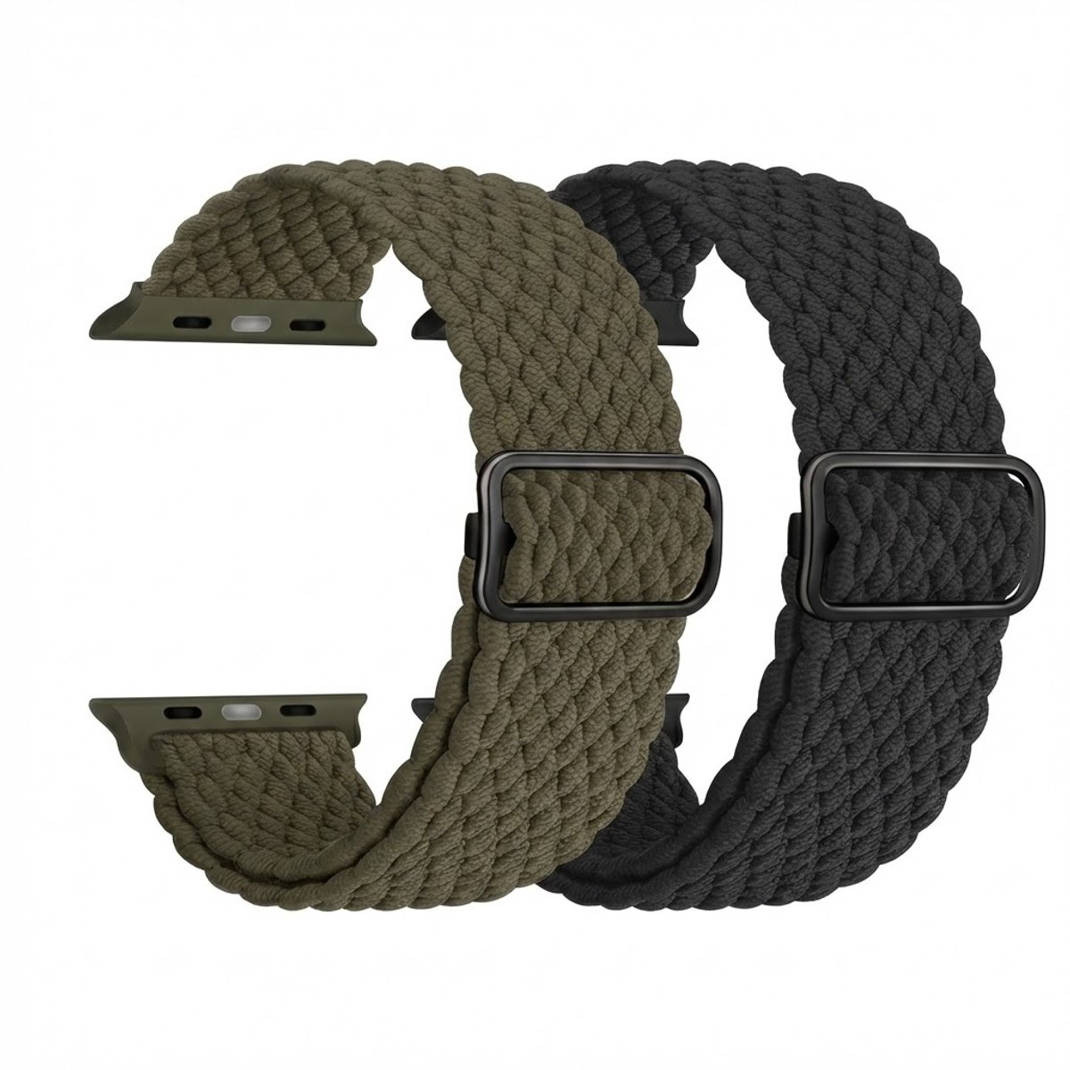Groen zwart nylon horloge band 2 pack dames heren geschikt voor Apple Watch 38 mm / 40 mm / 41 mm / 42 mm (serie 10 / 11) – rekbare band – gevlochten verstelbare stijl