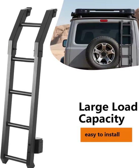 Off-road Achterdeur Ladder Geschikt voor Suzuki Jimny - Heavy Duty Imperiaal Trap - Zwart Gepoedercoat Staal - Anti-Corrosie & Eenvoudige Montage
