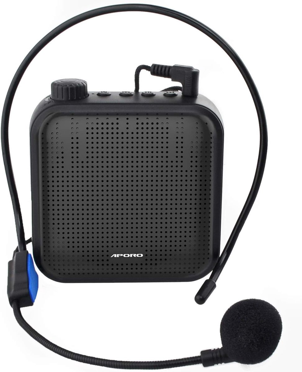 MELVRA Spraakversterker - 12W Oplaadbaar PA-Systeem - Met Bekabelde Microfoon - 1200 mAh - Stemversterker voor Docenten, Gidsen & Coaches - Portable - Zwart