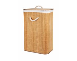 HEM Wasmand Bamboe Opvouwbaar 60L – Wasbox met Deksel en Waszak – Wasmand Badkamer Slaapkamer – Naturel Houtlook – Inclusief HEM Microvezeldoekje