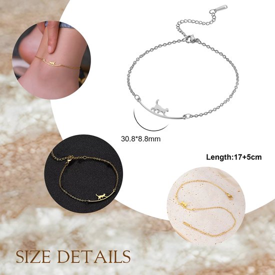 Verstelbare Katten Enkelband - Voetketting voor Vrouwen - Cute Animal Voetsieraad, Enkelketting, Zomer Sieraden, Strand Accessoire, Leuk Cadeau voor Dierliefhebbers en Vriendinnen - Goud van Everleigh & Oliver — afbeelding 3