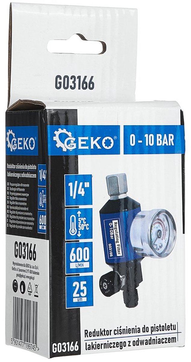 GEKO Drukregelaar met manometer 0-10 bar 1/4 inch aansluiting met filter voor perslucht en spuitpistolen van Merkloos — afbeelding 5