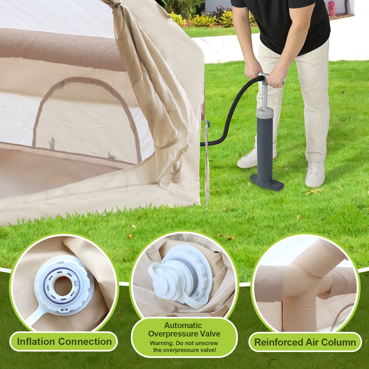 opblaasbare tent opblaasbare glamping tent Waterdicht Tot 6-8 personen Beige Camping, Tuin, Glamping 300x400x210cm – foto 3