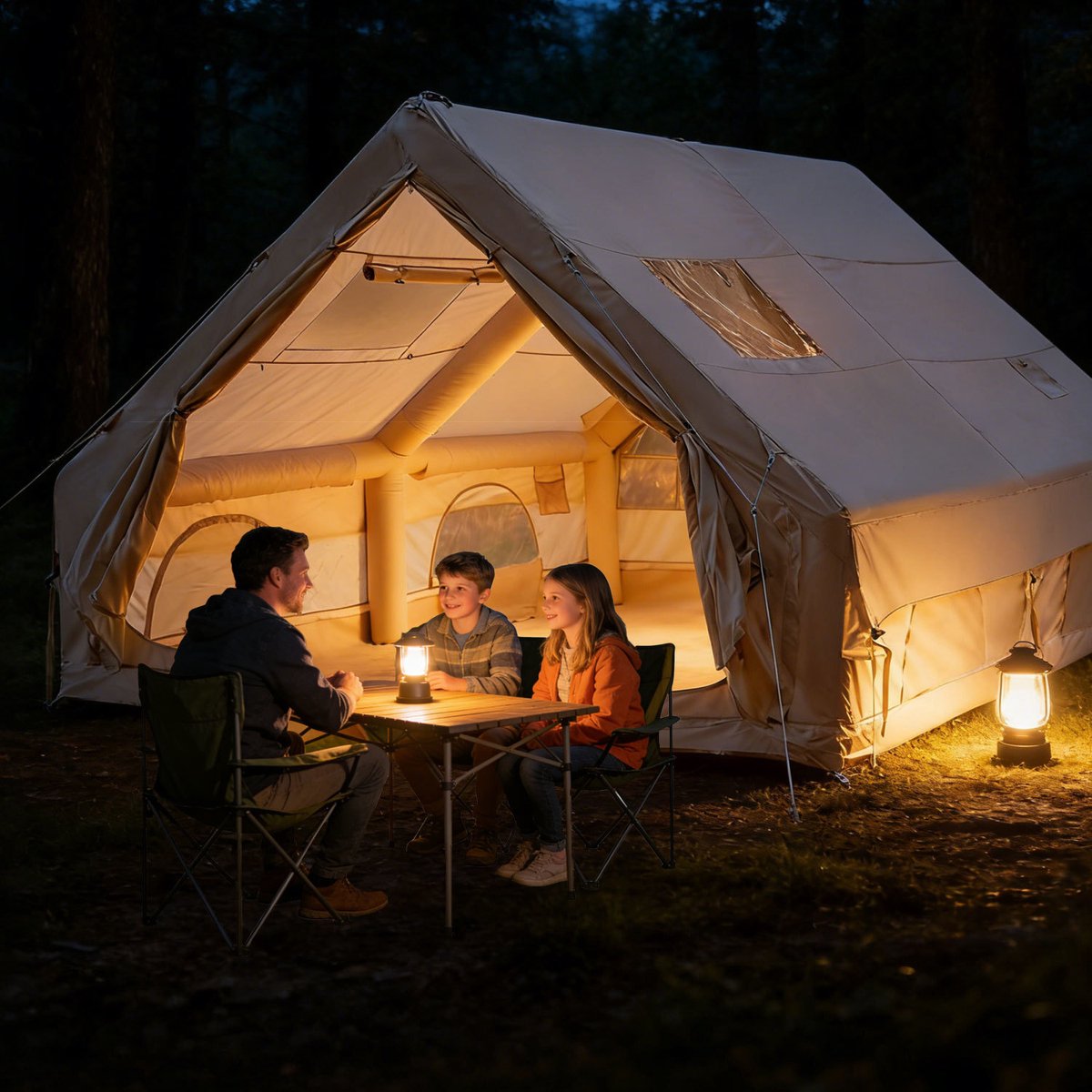 opblaasbare tent opblaasbare glamping tent Waterdicht Tot 6-8 personen Beige Camping, Tuin, Glamping 300x400x210cm – foto 7