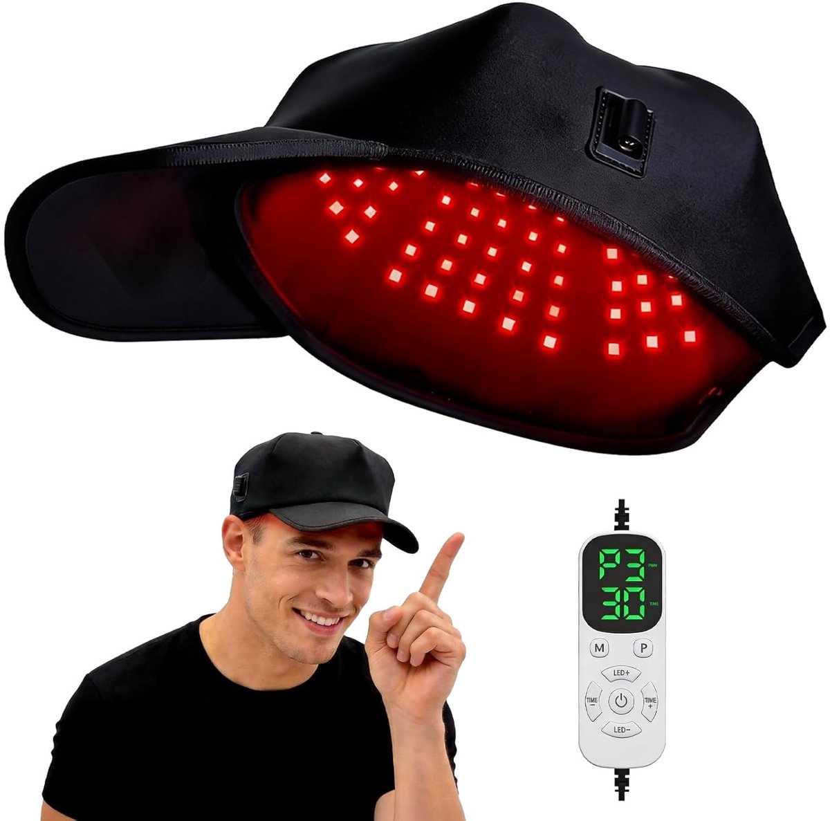Roodlichttherapie-muts voor haargroei - 180 LED's, verstelbare maat - slimme aanraakbediening en timer voor mannen en vrouwen - zwart - Brawdress