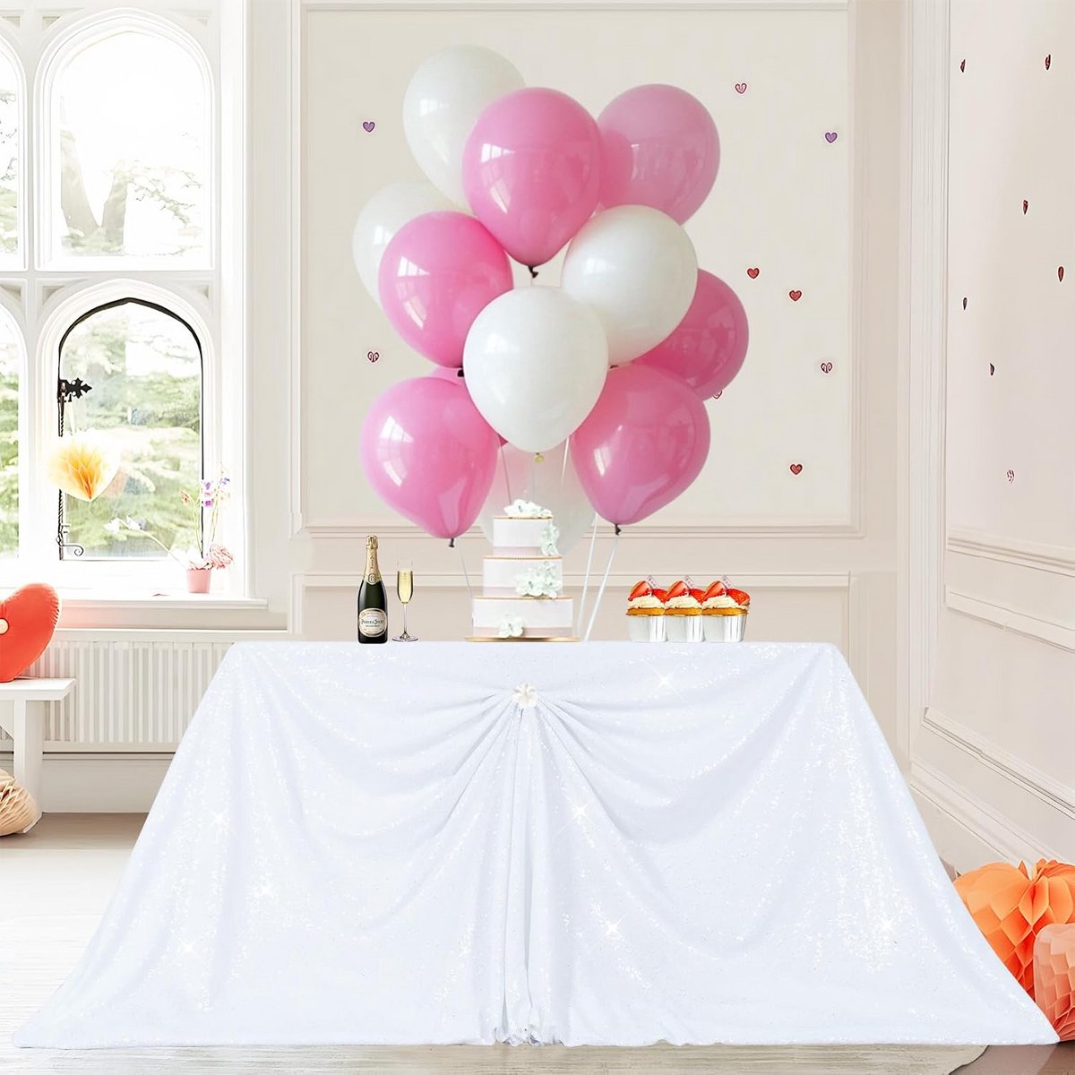 Rechthoekig Pailletten Tafelkleed Wit voor Feest en Bruiloft 48x72 cm
