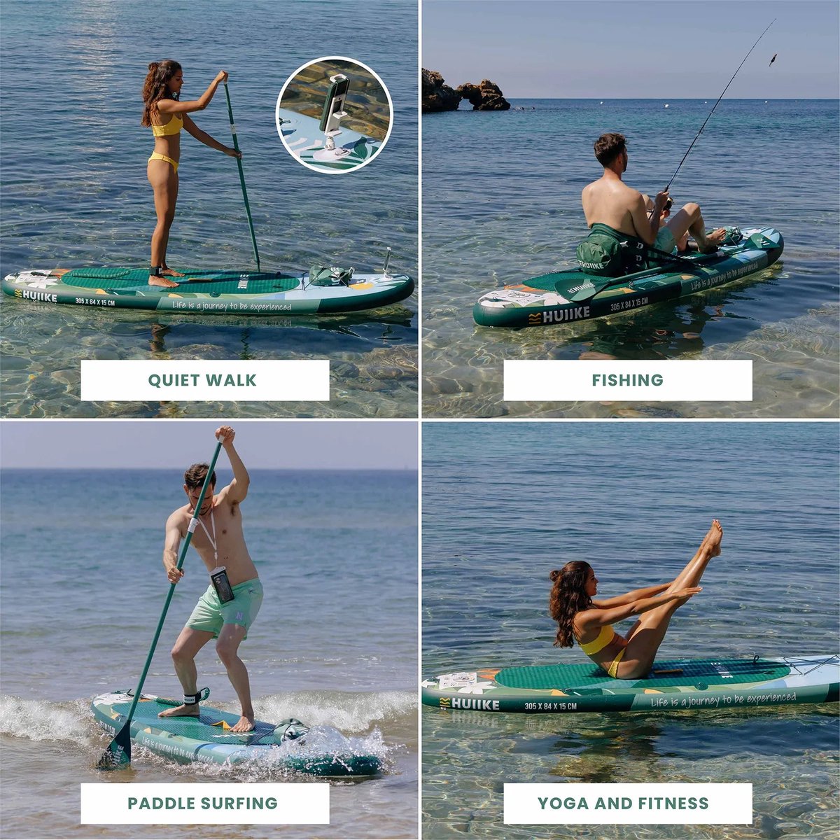 HUIIKE SUP Board - Opblaasbaar Paddle Board met Accessoires, Peddel, Vinnen, Pomp - Stand Up Paddle met Hoge Stabiliteit - 305 x 84 x 15 cm - Max. 130 kg – foto 4