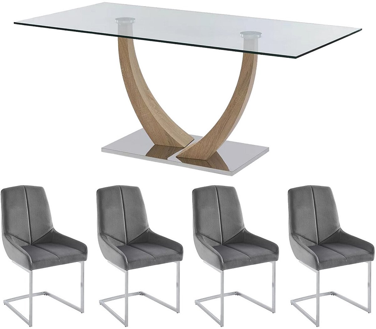 Vente-unique Set van tafel MELODIE II + 4 stoelen BERLONA - Transparant en grijs