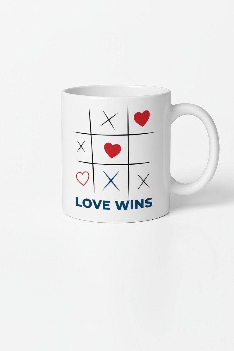 Mok Liefde Wint Tic Tac Toe Hartjes - Origineel Cadeau Valentijn & Meer