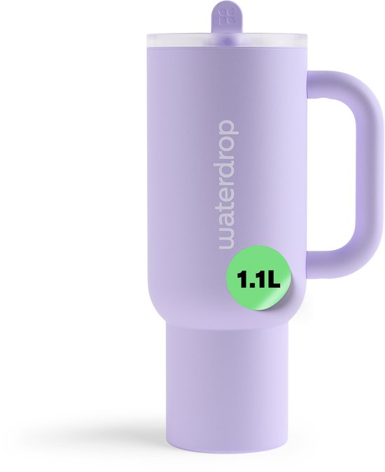 Waterdrop® Explorer Thermo Drinkbeker 1,1 L - 12 uur koud - Drinkbeker met rietje, handvat en lekvrij deksel - Perfect voor ijskoude dranken - lila - Drinkfles - Waterfles