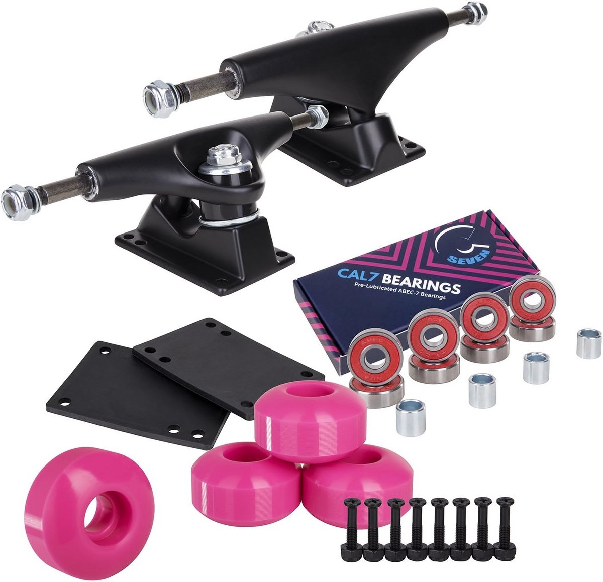 Skateboard Onderdelen Set: 139mm Trucks Wielen en ABEC-7 Lagers voor Complete Setup Zilver