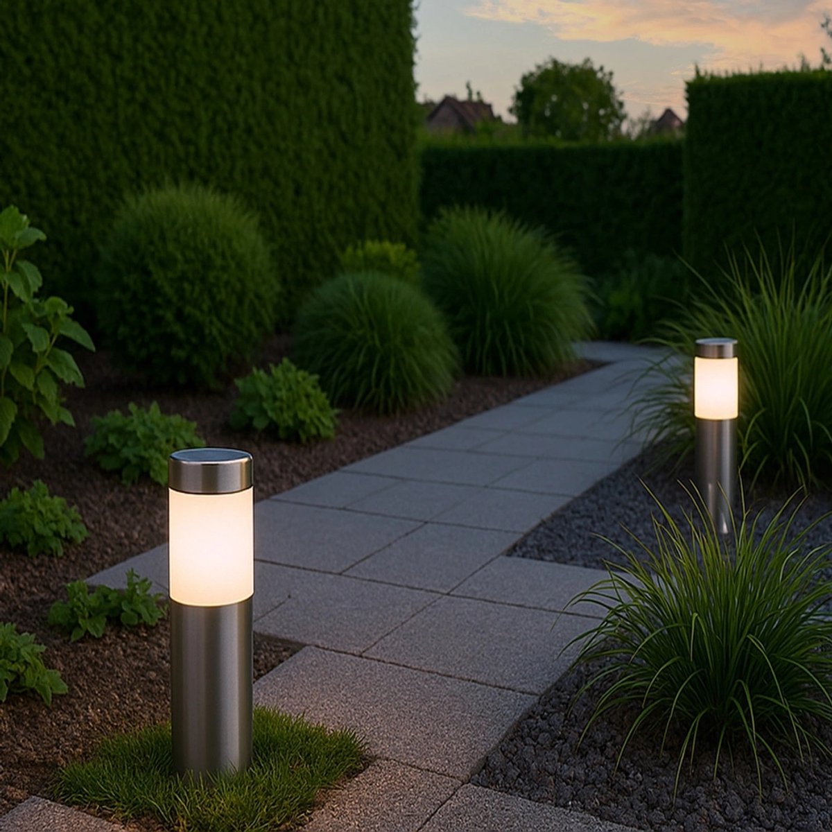 Solar priklamp 'Lucifer' - Set van 2 stuks - Rond - RVS - Tuinverlichting op zonne-energie - Solar tuinverlichting