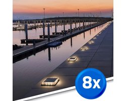 RexTech Solar buitenlamp - Grondspot 'Square' - Voordeelset van 8 stuks - Helder wit licht - Op zonne-energie