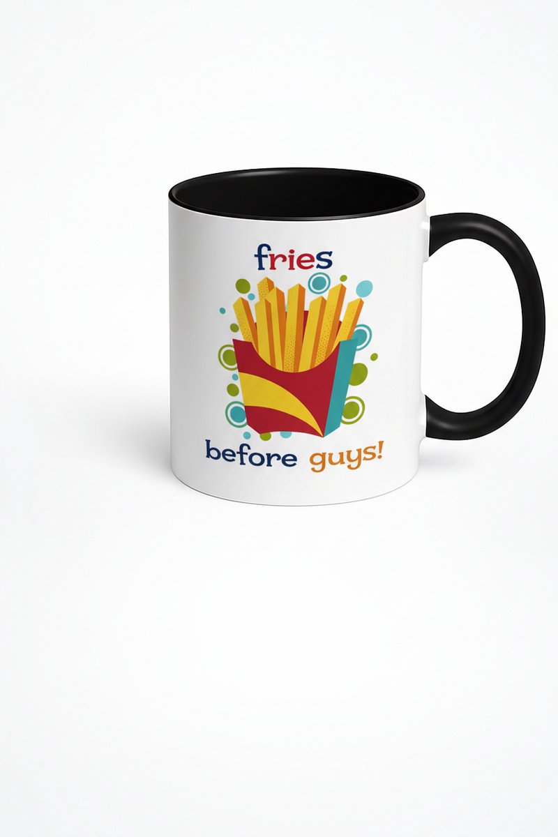 Mok 'Fries Before Guys!' - Grappige Frietjes Beker voor Vrouwen & Meisjes