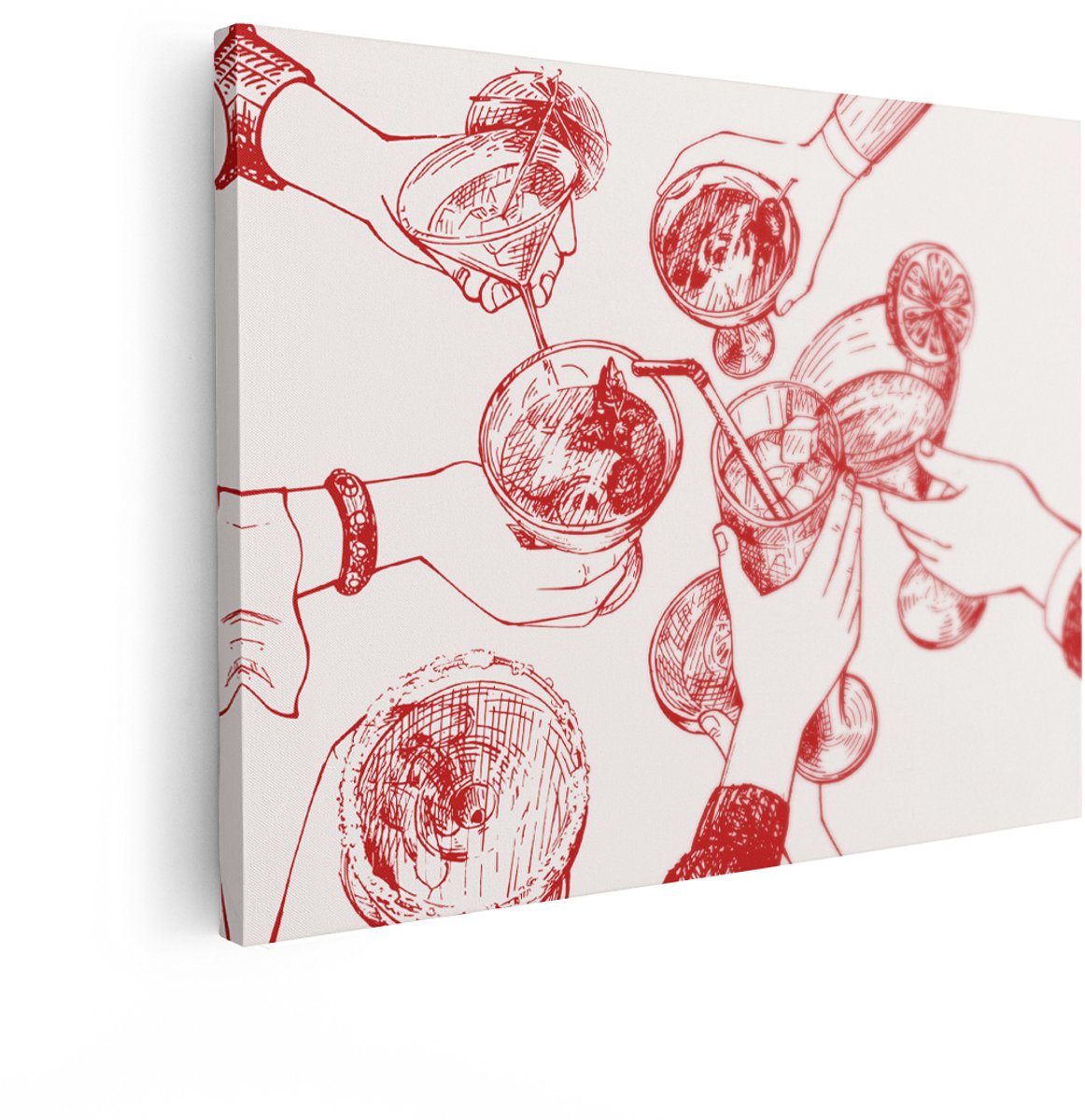 Artaza Canvas Schilderij Proosten - 40x30 cm - Wanddecoratie Cocktails - Muurdecoratie Bar - Decoratie Line Art - Kamer Accessoires