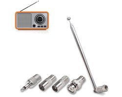 Telescopische DAB FM-Radioantenne - maximale lengte: 75 cm - 4 adapters - draagbare telescopische FM-antenne - Digitaal Radio Antenne - Indoor Radio Antenne - Vervangingsantenne