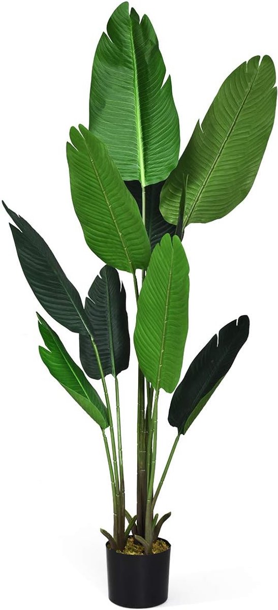 KOMFOTTEU 160 cm hoogte Kunstboom, kamerplant, kunstpalm, met stabiele pot en 10 grote bladeren, groot, perfect voor binnen- en buitendecoratie, groen