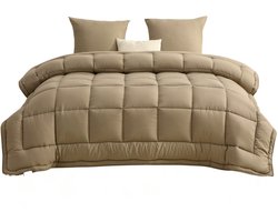 Wasbaar Dekbed met Vaste Overtrek-Taupe bruin / Creme beige-240x220 (2-persoons)