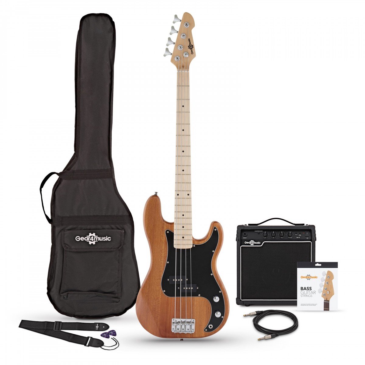 LA Select Basgitaar + 15 W Versterkerpakket, Naturel