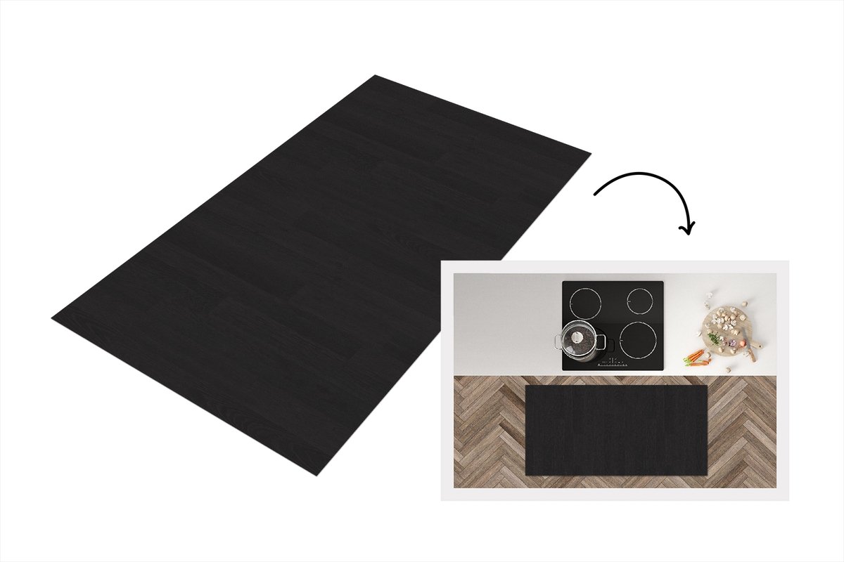 KitchenYeah Keukenloper 120x60 cm - Keukenmat vinyl Plank - Zwart - Patronen - Keukenmatten loper - Keuken vloerkleed tapijt Hout