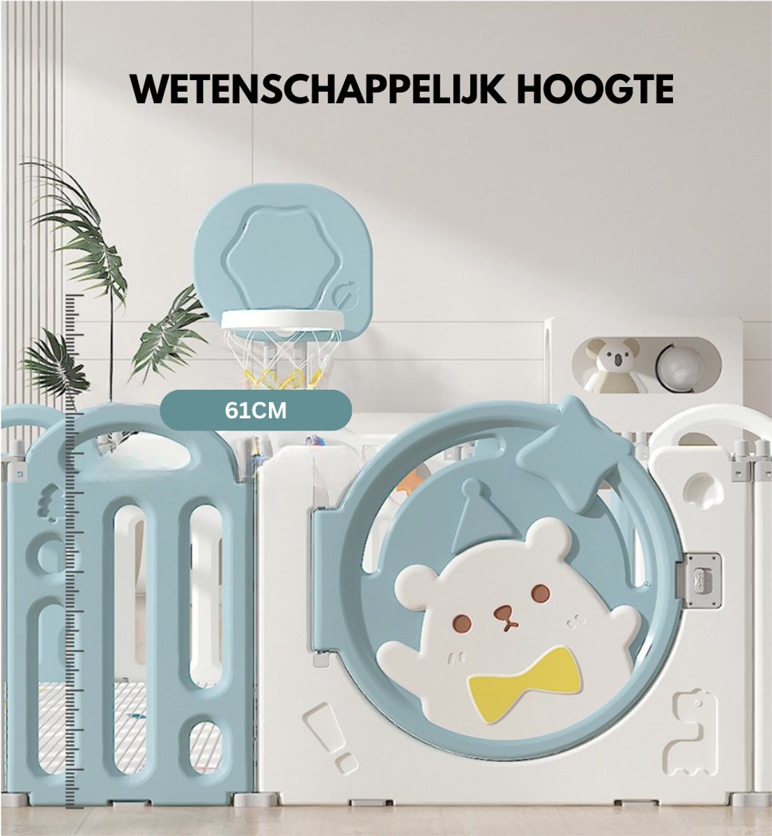 Livista Grondbox Baby –187x150x61cm – 14+2 Panelen – Inklapbare Speelbox met Beren-Thema – Verstelbare Basketbalring – Met Zuignappen – Inclusief Kruipmat – Veilig Kinderbox Playpen – foto 6
