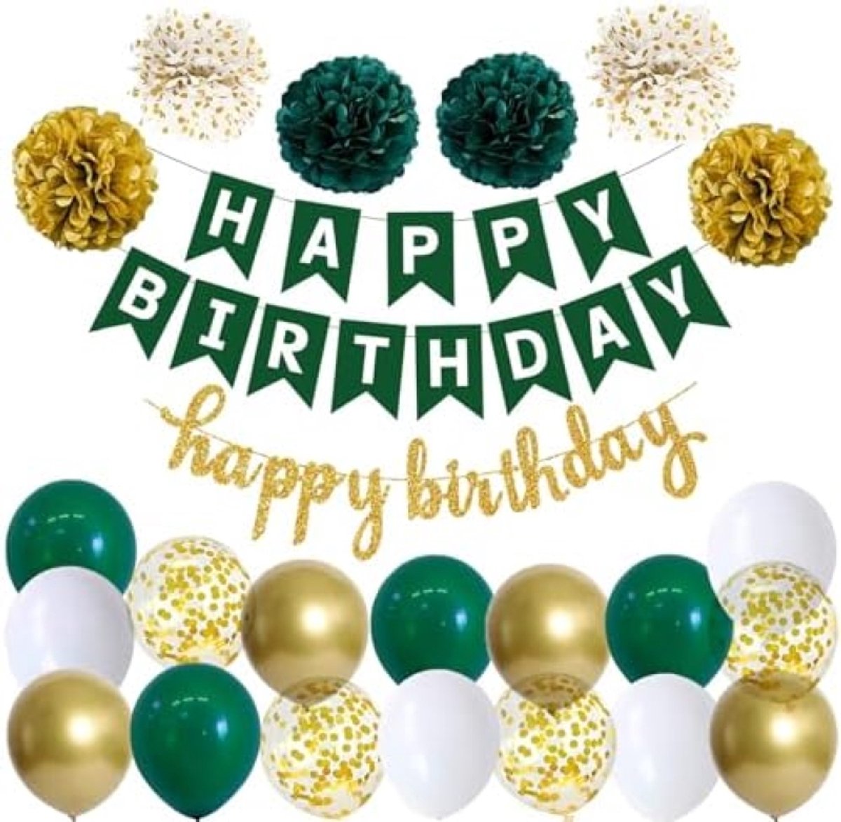 Verjaardagsdecoratieset met slinger, ballonnen en pompons
