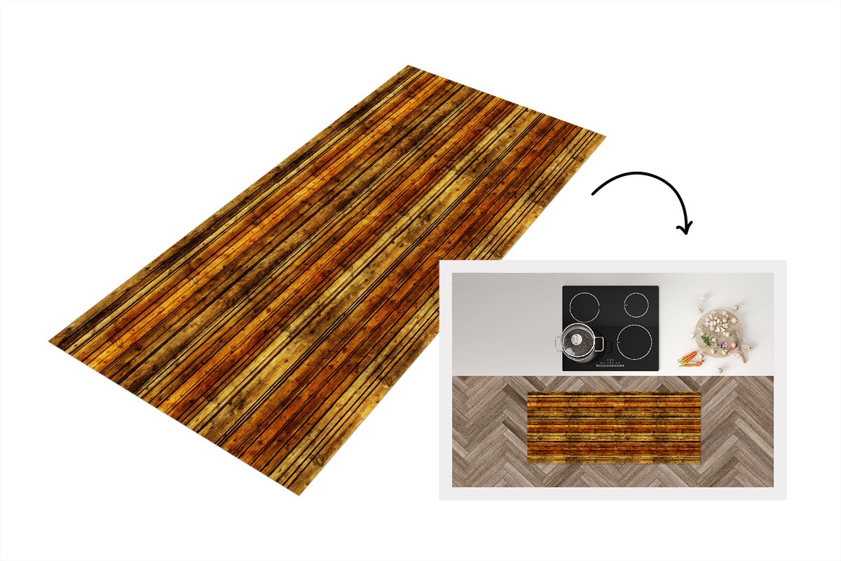 KitchenYeah Keukenloper 120x50 cm - Keukenmat vinyl Vintage - Hout - Patronen - Planken - Keukenmatten loper - Keuken vloerkleed tapijt