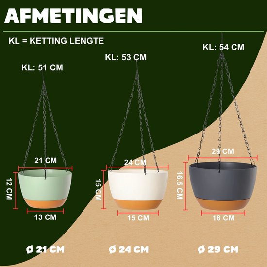 Pot suspendu avec drainage - Zwart - Ø 24 cm x H 15 cm - Convient également comme pot de fleurs - Pour l'intérieur et l'extérieur - Réservoir d'eau