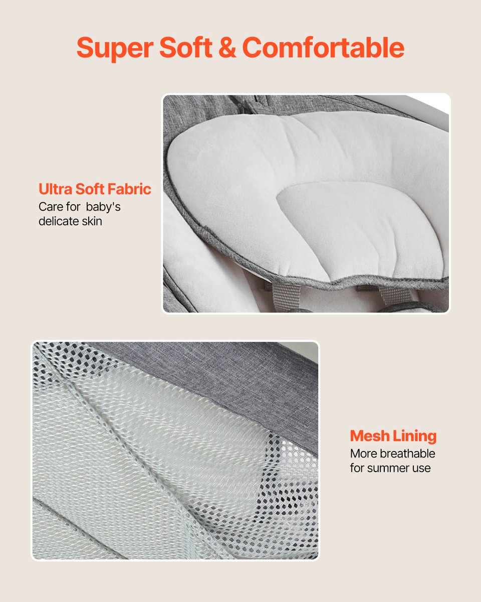 VEVOR Baby Rocker Babyschommel 5 snelheden Afstandsbediening Bluetooth Liedjes Kussen