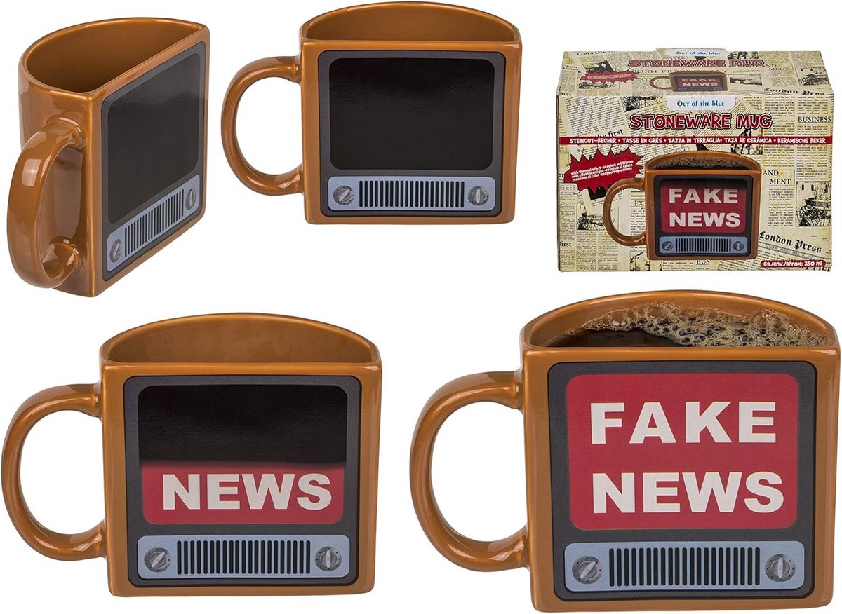 Grappige Thermische Mok met Fake News Opdruk in Cadeaubox
