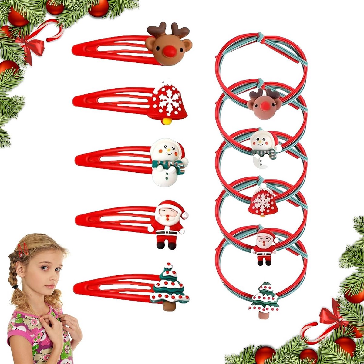 10 Kerst Haarspeldjes voor Kinderen en Meisjes - Feestelijke Kerstaccessoires