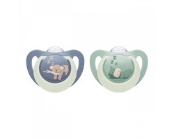 NUK First Choice Fopspeen – Siliconen – Lichtgevend in het Donker – 2 Stuks- blauw/groen 0-6 maanden